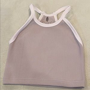 Free People Happiness Runs Crop Top WHITE TRIM Dove Gray Ribbed tank NWOT XS/S